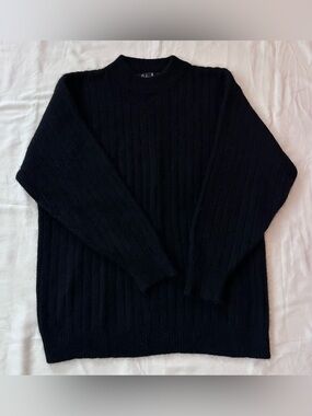 Vtg 90s Rafaella Black Angora Lambswool Ribbed Knit Crewneck Sweater- Size Large